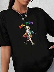180g pure Cotton Oh Men Shirt Drag Queen Funny Jesus Gay Men Christian Shirt Gay Pride LGBTQ Gift Catholic Jesus LGBT Gift For Bi Pride Shirt Jesus Meme T-Shirt For Women Casual Soft designer clothes Comfortable Women Top Graphic Tees Summer Unisex - Negro - Ver 1