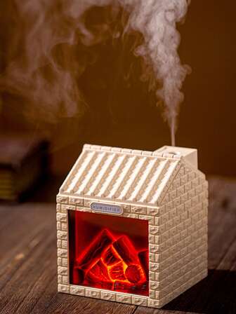 1 st. antracitgrå luftfuktare i stugform med nattlampa - 2 dimlägen, 200 ml vattentank, USB-driven, lindrar torr inomhusluft, kaffebrun/beige, täckningsområde 10-20 kvm, modern estetisk design