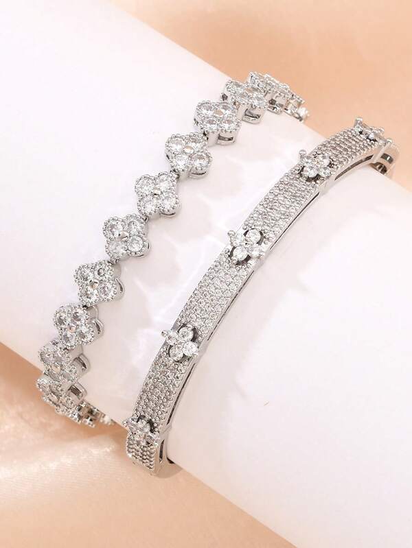 Novos acessórios de pulseiras de luxo estilo Boho Cooper, totalmente coloridas, com zircônia, banhadas a ouro, trevo de quatro folhas, conjuntos de joias para mulheres, conjunto de pulseiras florais de outono de alta qualidade, adequado para uso diário