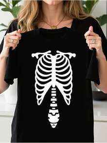 Camiseta de Halloween de Calavera Divertida con Diseño Único, Ideal para Fiestas Temáticas para Adultos, Varios Tamaños, Color Negro, Moda de la Temporada. - Oscuro - Ver 1