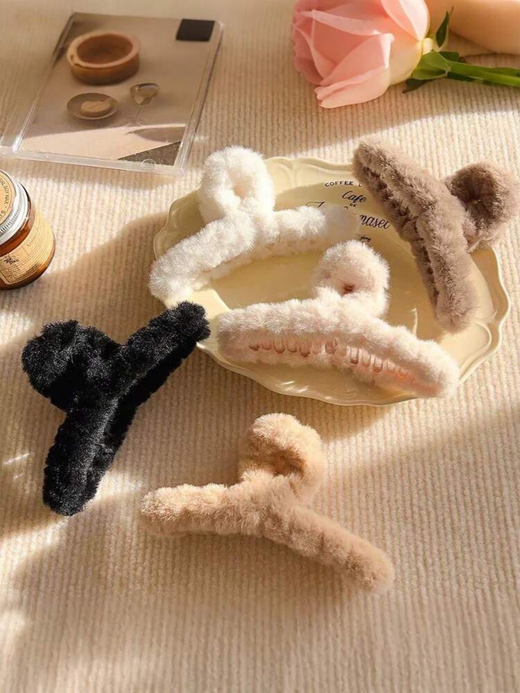 1/4/5/6 Stücke flauschige Haarklammern, geeignet für Frauen und Mädchen, bequem warm weich, geeignet für dickes Haar, Herbst/Winter Haarzubehör, essentiell für Alltag, Büro, Schule, Y2K süße Haarbundfixierer (Beige, Schwarz, Weiß, Pink), flauschige Haarklammern, Thanksgiving, Lehrertag, Geschenke, Herbst/Winter Haarzubehör, Haarklammern, Haarspangen, Haarnadeln, mittlere Haarklammern - Verschiedenfarbig - Übersicht 16