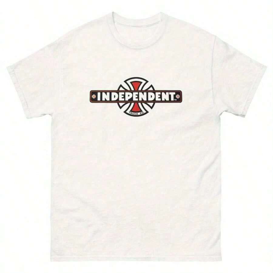 Independent Trucks Retro 90s Skateboard Graphic T-Shirt - White Crew Neck Tee With Black & Brown Emblem Print, All-Season Comfort, Machine Washable For Men, Teens, Skate Culture & Outdoor Activities Men's Summer Round Neck Short Sleeved Cotton Print Loose Round Neck Short Sleeve T-Shirt2025 - trắng - Xem 1