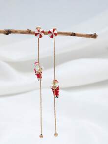 1 pieza Pendientes lindos de la serie navideña de dibujos animados de Santa Claus trepando a un árbol, populares en Europa y América