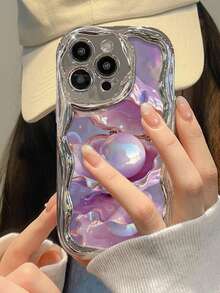 1 pieza Funda de teléfono gruesa y resistente al impacto con estampado de perla y concha electrochapada, compatible con la serie Apple - Multicolor - Ver 4