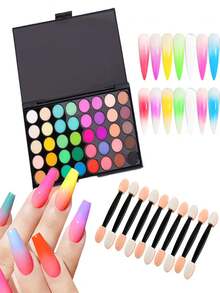 40 Colors Nail Paint Powder, Professional Nail Paint Powder Palette With Neon Shades For Gradient, Ombre And Bold Manicure, Nail Art Supplies For Home And Salon DIY - 彩色 - 查看 1