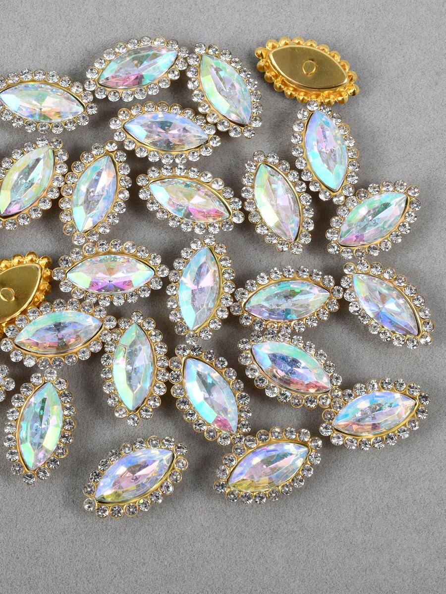 50 piezas/paquete, 11*20mm Flores de Girasol de Rhinestones, Flores de Rhinestones de Doble Capa, Rhinestones Multicolor para Ropa DIY, Vestido de Novia, Zapatos, Bolsos