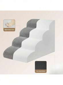 Small/Medium Dog Pet Stairs - Non-Slip Removable Steps, Thick Memory Foam Gradual Slope Ladder, Protects Spine & Joints - Grey - View 3