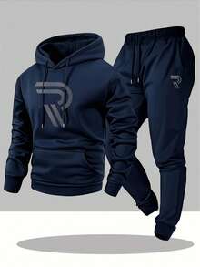 Men's Two-Piece Set, Casual Round-Neck Long-Sleeved Hooded Sweatshirt And Sweatpants Set, Suitable For Winter And Autumn, Sportswear Set, Sweater Hooded Shirt, Sweatshirt, Sweatpants, Hooded Shirt, Jogging Pants,Duetodifferentproductionbatches,Theremaybesomecolordifferences. - 藏蓝色 - 查看 1