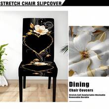 4/6pcs Home Decor Heart & Flower Pattern Chair Cover, Dining Chair Seat Cushion Cover, Stretch Fabric, Washable, Reusable, All Season Home Decor Dust Cover, Suitable For Indoor/Outdoor, Family Gatherings, Holiday Dining Chair Decoration