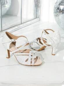 A Pair Of Shiny Rhinestone Women's Latin Dance Shoes Wear-Resistant And Slip-Resistant 7.5cm Dance High Heels Soft Bottom Comfort Tango Salsa Dance Shoes Indoor Party Shoes Rhinestone Wedding Shoes