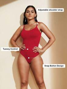 1pc Women Seamless Shaping Bodysuit With Thong Bottom, Slimming Bodyshaper Tummy Control Flat Belly Sheath Jumpsuit Shapewear Waist Trainer Shaper - 紅色 - 查看 6