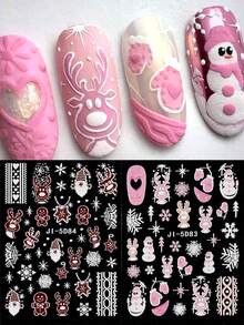 圣诞美甲贴纸指甲贴花 2 件 5D 自粘圣诞圣诞老人手套拐杖糖冬季雪花姜饼人圣诞设计滑块指甲贴纸女士美甲用品