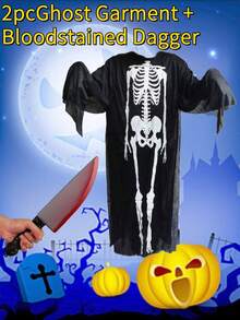 黑色万圣节涤纶连帽斗篷，万圣节死神服装斗篷，化妆舞会，派对黑色斗篷 - 彩色 - 查看 9