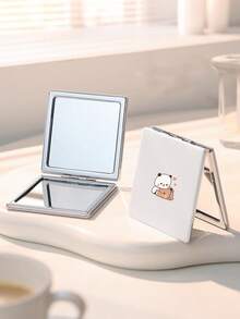 Cartoon Bear Folding Compact Mirror, Magnetic Closure Handheld Folding Makeup Mirror, Ultra-Thin Portable