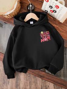 女童字母图案保暖卫衣 - 黑色 - 查看 2
