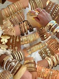 25/22/20/15/5 stuks Vintage, Elegante, Meerdelige Stapelbare Bloem, Parel, Hart, Geometrisch, Luipaardprint, Ronde Kraal, Kettingtextuur, Strass, Gevlochten, Glad, Slangenbot, Gekraald, Gedraaid, Meerlaags, Minimalistisch, Gladde Effen Bangle Armband Set, Mode, Eenvoudig, Sierlijk, Delicaat, Retro, Punk Design, Geschikt voor Vakantie, Feest, Datum, Cadeau, Dagelijkse Draagtijd