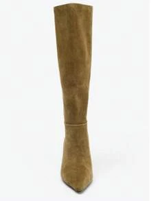 Fall/Winter Pointed Toe Fashion Versatile Suede Leather Thigh High Boots,Party - Khaki - View 4