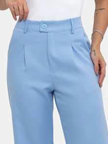 Simple Elegant Casual Polyester Zipper Pocket Button Daily Pants - Baby Blue - View 5