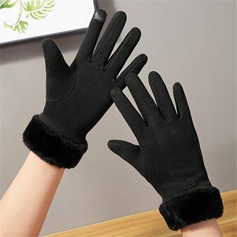 1 par de guantes de felpa larga cómodos - compatibles con pantalla táctil, a prueba de viento y gruesos para mantener el calor, agarre antideslizante, diseño elegante, lavables a mano - perfectos para actividades al aire libre en invierno, regalo ideal para 11 ocasiones festivas