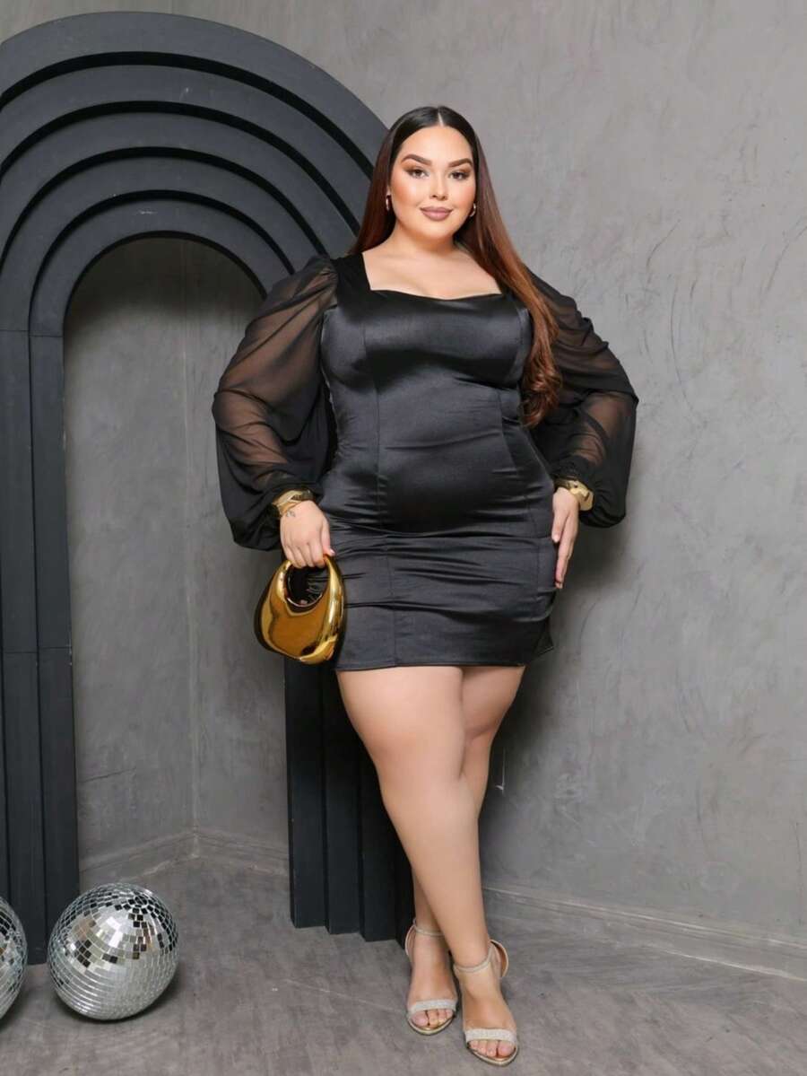 vestido femenino plus size - Preto - Visão 1