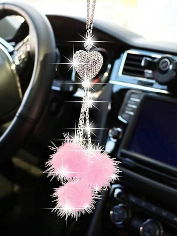 Easypie Selection 1pc Bling Crystal Heart Car Accessories For Women, Fluffy Fur Ball Rearview Mirror Charm, Diamond-Encrusted Hanging Pendant For Girly Glam Car Interior Decor,Best Gifts For Friends, Graduation Gifts, Back-To-School Gifts, Christmas Decorations, Valentine's Day Gifts, Gifts For Mom And Dad, Halloween, Thanksgiving, Personalized Gifts, Birthday Gifts, New Year Gifts