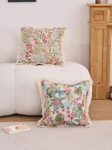 1 pieza Funda de cojín decorativa con estampado floral jacquard rosa, estilo vintage de granja, para decorar la sala de estar, el sofá, el dormitorio, el jardín, el exterior, el automóvil, adecuada para la decoración de otoño e invierno, la mesa de comedor, las fiestas y días festivos