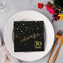 20 Stücke/40 Stücke/60 Stücke, 30. Geburtstag Servietten, Feiere Prost auf 30 Jahre Cocktail Party Servietten, 16,5 x 16,5 cm, für Geburtstagsdekoration, Hochzeitsjubiläum, Schwarz und Gold, 2-lagig Halloween Tischdekoration - Schwarz 30 Jahre alt - Übersicht 3