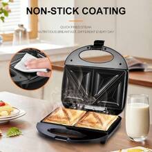 SOKANY 08112 三明治机，家用早餐机，集成面包烘烤和烧烤功能，不含 PFAS 的不粘涂层，不锈钢电三明治烤面包机，适用于法式吐司、烤奶酪、煎蛋卷，小巧易收纳，多功能家用加热