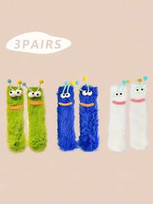 1/2/3 双女士趣味袜子、节日袜子、卡通袜子、毛绒袜子、节日袜子、中筒袜、大眼袜子、可爱袜子、保暖袜子 - 彩色 - 查看 30