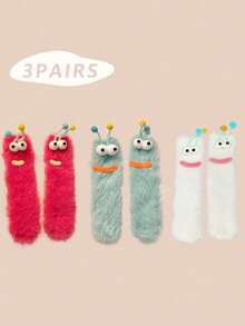 1/2/3 双女士趣味袜子、节日袜子、卡通袜子、毛绒袜子、节日袜子、中筒袜、大眼袜子、可爱袜子、保暖袜子 - 彩色 - 查看 52