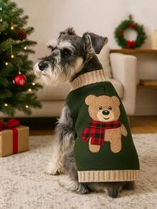 1pc Pet Cat & Dog Stretchy Soft Teddy Bear Embroidery Sweater Knitted Shirt For Fall And Winter Season