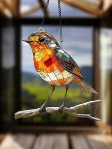 1/2pcs Acrylic 2D Decorative Plate, Outdoor & Garden Decor, Yard & Garden Ornament, Suitable For Room, Bedroom, Kitchen, Home, Wall, Wedding, Farmhouse, Garden, Halloween, Autumn, Christmas, Country Villa Decor, Perfect Gift For Family, Friends And Bird Lovers (8" X 8" Redstart Design) - Multicolor - View 8