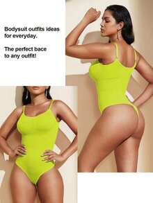 1pc Women Seamless Shaping Bodysuit With Thong Bottom, Slimming Bodyshaper Tummy Control Flat Belly Sheath Jumpsuit Shapewear Waist Trainer Shaper - 黃色 - 查看 5