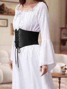 1pc Women's Adjustable Lace-Up Corset Belt, Fashionable Waist Cincher Suitable For Street Style Or Daily Outfit Matching - Black - View 2