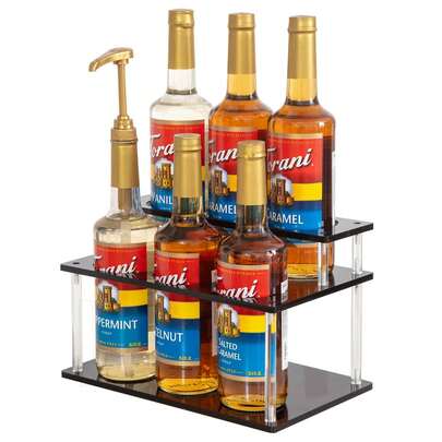 Acrylic Coffee Syrup Organizer, 2 Tier Coffee Syrup Rack (6 Bottle Capacity), Syrup Bottle Holder Stand For Coffee Bar, Kitchen Countertop Syrups, Condiments And Wine (Black)