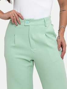 Simple Elegant Casual Polyester Zipper Pocket Button Daily Pants - Mint Green - View 6