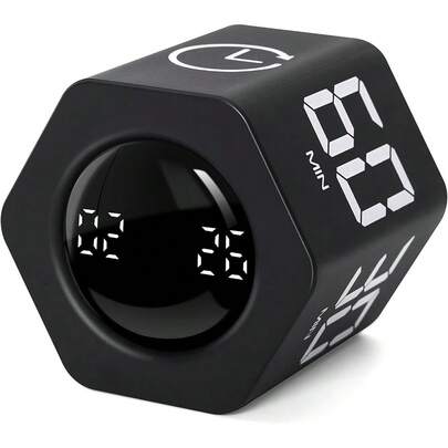 SULVGO Ticktime Pomodoro Productivity Timer Cube, Hexagon Flip Clock, Pause & Resume, Mute & Adjustable Sound Alert, For Work, Office, ADHD, Study, Task, 1/5/10/30/60/Min & Custom Countdown-Black