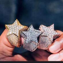 New Hip-Hop Full Diamond Micro-Inlaid Zirconia Five-Pointed Star Ring European And American Men's Jewelry - 金色 - 查看 1