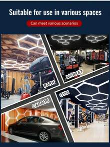 24pcs Hexagon LED Garage Lights - 26400LM Super Bright Ceiling LED Shop Lights - Upgraded Larger Size, Suitable For Warehouse, Workshop, Gym, Basement, Auto Care, Car Wash - white light - View 6