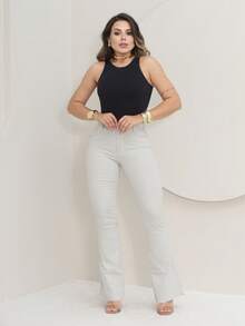 Women's Flare Jeans, High Waist, Bell Bottom - 香檳色 - 查看 5