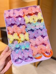 10pcs/Set Cute Colorful Butterfly Hair Scrunchies Set, Shiny Double-Layer Butterfly Design High Elasticity Seamless Non-Damaging Hair Ties, Pink, Purple, Blue, Yellow, Orange Colors Available, Suitable For Daily, School, Party, Ponytail Use (No Gift Box)