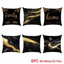 6 pièces Housses de coussin décoratives pour la maison, texture de marbre noir et or, matériau en velours imprimé sur un seul côté, dimensions 45*45/50*50/40*40 cm. Convient pour un canapé minimaliste moderne, la décoration du salon, les cadeaux, la décoration de fête. - 6 pièces - Or noir - Voir 13