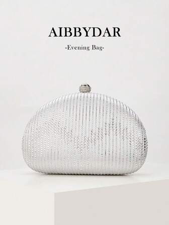 AIBBYDAR Women's Evening Bag, Shiny Silver Wavy Pattern Ladies' Evening Clutch Purse, Makeup Bag, Wallet, Kisslock Bag, Elegant Party Dress Handbag, Shoulder Bag, Suitable For Wedding, Ball, Party, Holiday Gathering