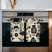 MEMNUN 2pcs Gothic Style Skull, Black Cat, Mushroom, Leaf Magic Potion Printed Kitchen Towels, Dish Towels, Hand Towels, Dish Cloths, 15.75*23.62in (40*60cm) Super Soft Absorbent Microfiber Modern Cleaning Cloths, Kitchen Accessories, Machine Washable, Suitable For Restaurant, Kitchen, Halloween Decor And Gifts, All Seasons - Multicolor - View 5