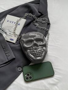 BAILEE 1 chiếc túi hình đầu lâu bằng silicon màu trơn, phong cách punk thời trang, chủ đề Halloween, có khóa kéo và dây xích kim loại, túi đeo chéo dành cho nữ, phù hợp cho các bữa tiệc chủ đề Halloween, phối hợp với trang phục Halloween và làm quà tặng Halloween, hoàn toàn phù hợp với trang phục Halloween. - Bạc - Xem 10