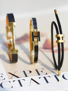 3 件时尚别致的金色字母皮革手链，送给女朋友的礼物 - 3pcs-黑色 - 查看 6