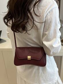 New Fashionable Casual Metal Hardware Coin Purse Women's Handbag, Solid Color PU Leather - Burgundy - View 7