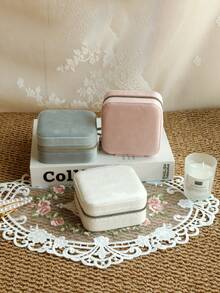 天鹅绒拉链首饰盒，便携式旅行首饰盒，返校 - 白色 - 查看 6