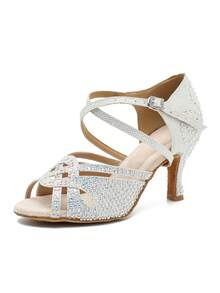 A Pair Of Shiny Rhinestone Women's Latin Dance Shoes Wear-Resistant And Slip-Resistant 7.5cm Dance High Heels Soft Bottom Comfort Tango Salsa Dance Shoes Indoor Party Shoes Rhinestone Wedding Shoes