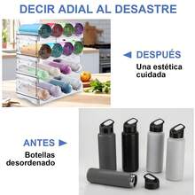 Organizador Apilable Botellas y Vasos Plástico Transparente - Para 16 Botellas Agua, Portátil y Ideal para Cocina, Gabinete, Despensa y Refrigerador - Transparente - Ver 7